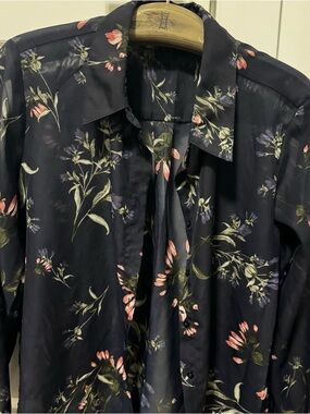 Dynamite Navy Floral Blouse with Tie Detail